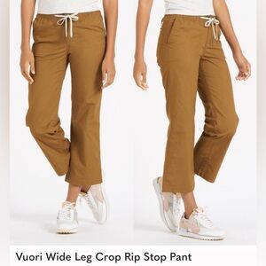 Vuori Wide Leg Crop Rip Stop Pant in Tan